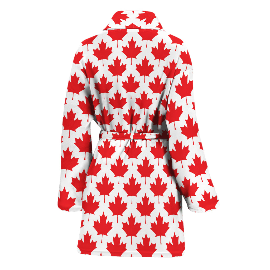 Red Canadian Maple Leaf Pattern Print Women's Bathrobe