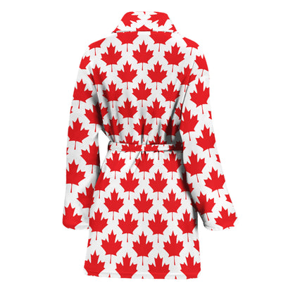 Red Canadian Maple Leaf Pattern Print Women's Bathrobe