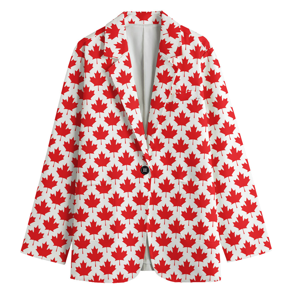 Red Canadian Maple Leaf Pattern Print Women's Blazer