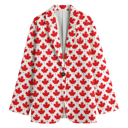 Red Canadian Maple Leaf Pattern Print Women's Blazer