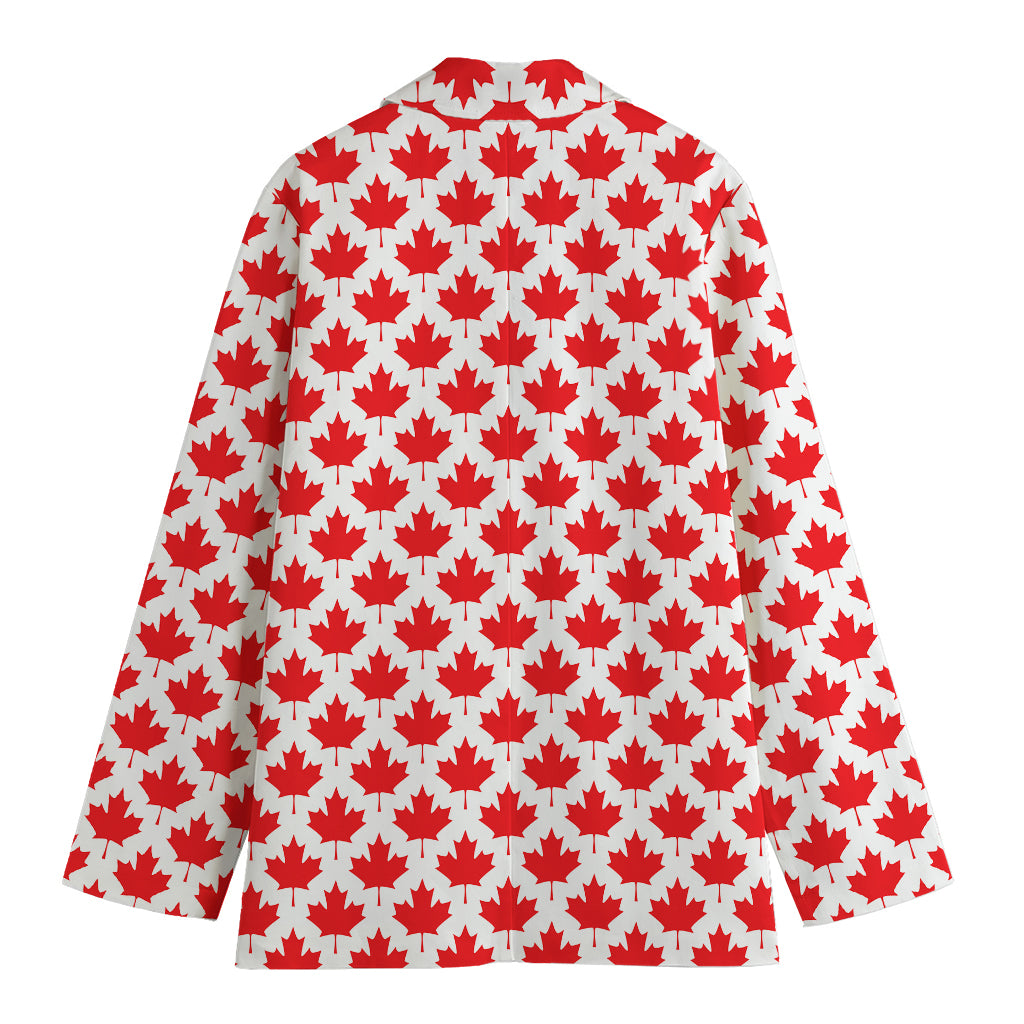 Red Canadian Maple Leaf Pattern Print Women's Blazer