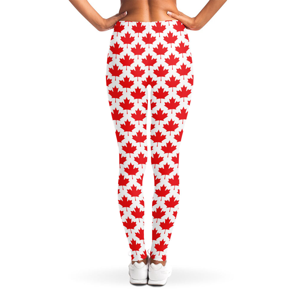 Red Canadian Maple Leaf Pattern Print Women's Leggings