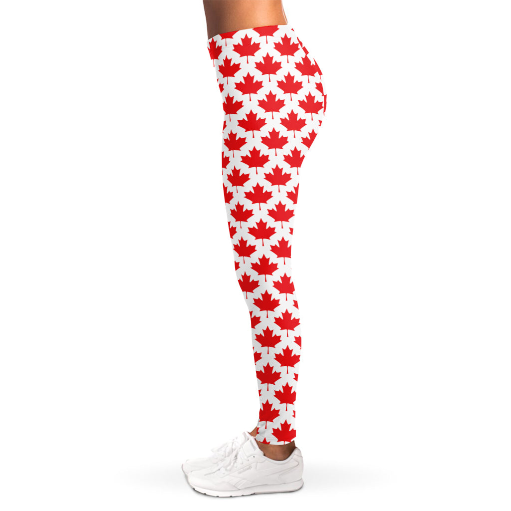 Red Canadian Maple Leaf Pattern Print Women's Leggings