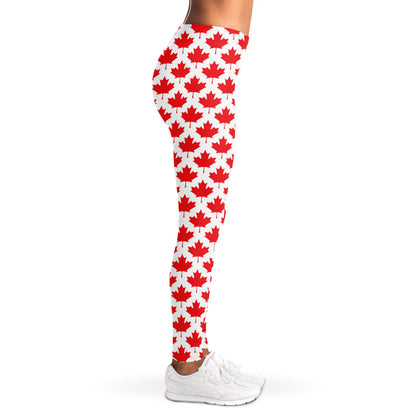 Red Canadian Maple Leaf Pattern Print Women's Leggings