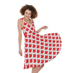 Red Canadian Maple Leaf Pattern Print Women's Sleeveless Dress