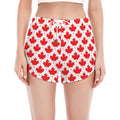 Red Canadian Maple Leaf Pattern Print Women's Split Running Shorts