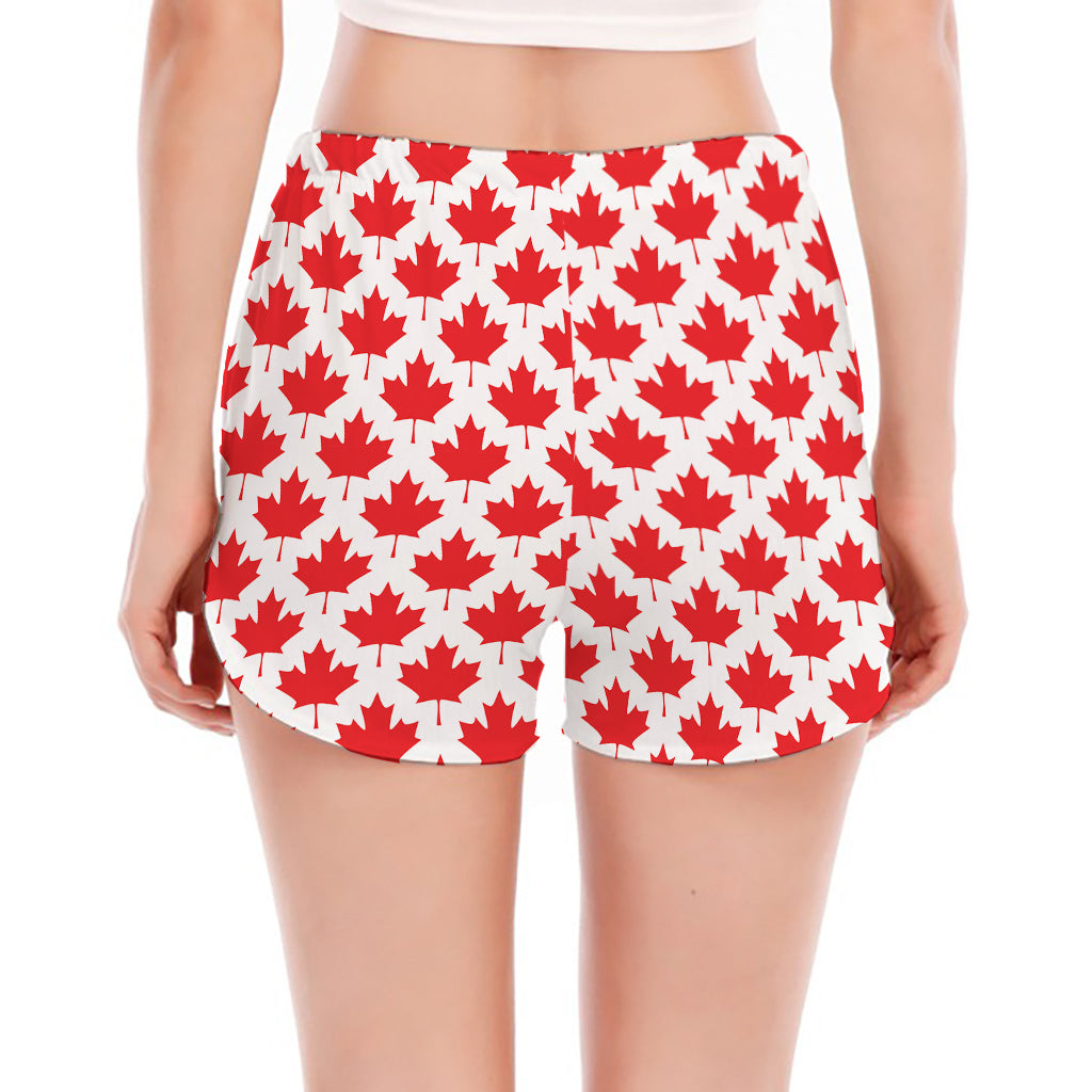 Red Canadian Maple Leaf Pattern Print Women's Split Running Shorts