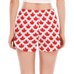 Red Canadian Maple Leaf Pattern Print Women's Split Running Shorts