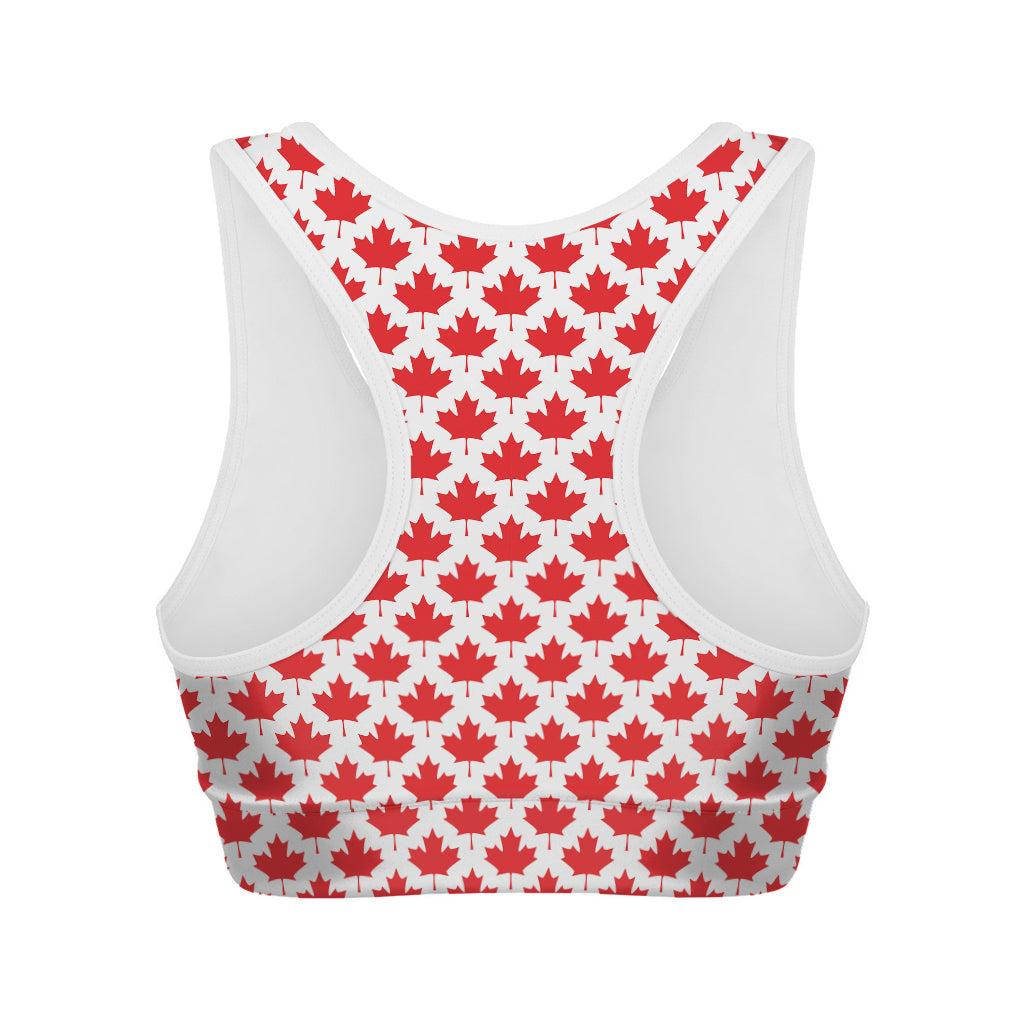 Red Canadian Maple Leaf Pattern Print Women's Sports Bra