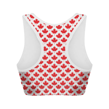 Red Canadian Maple Leaf Pattern Print Women's Sports Bra