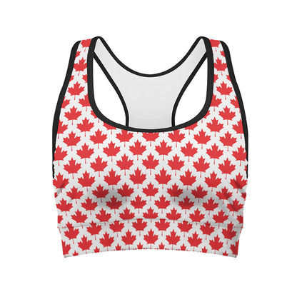 Red Canadian Maple Leaf Pattern Print Women's Sports Bra