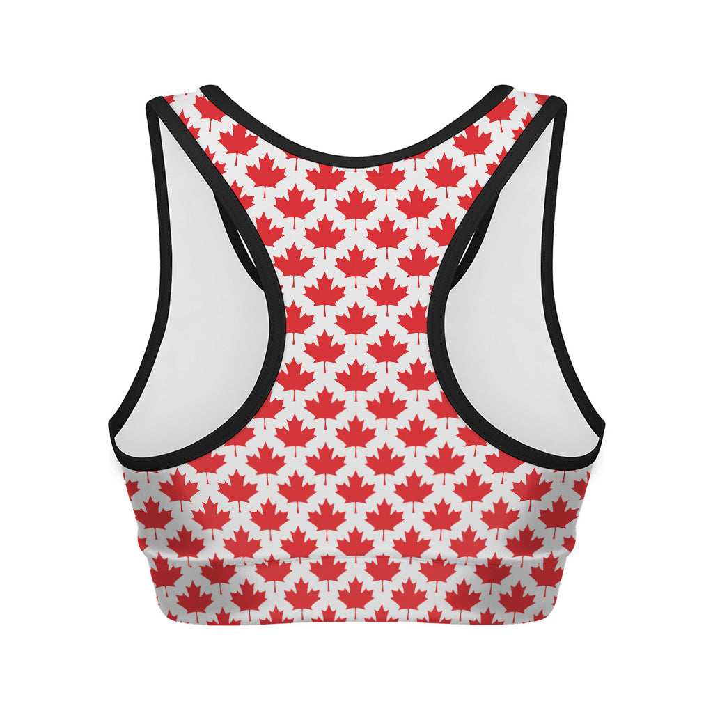 Red Canadian Maple Leaf Pattern Print Women's Sports Bra
