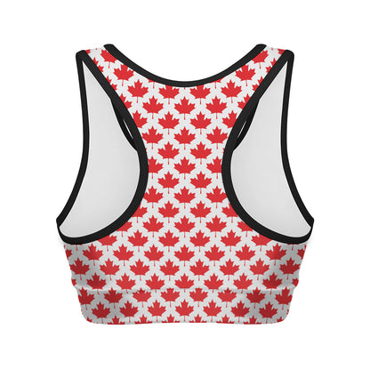 Red Canadian Maple Leaf Pattern Print Women's Sports Bra