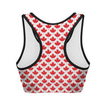 Red Canadian Maple Leaf Pattern Print Women's Sports Bra