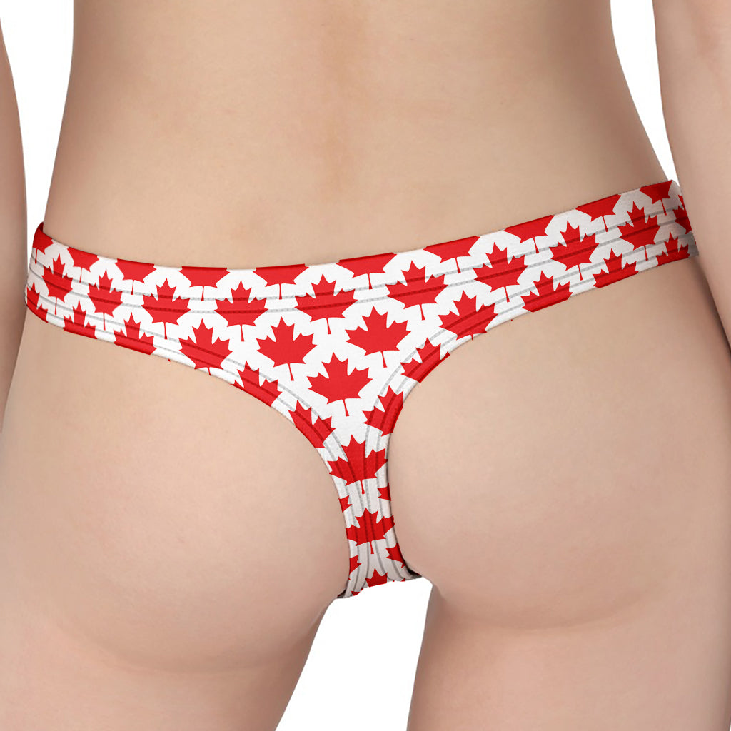 Red Canadian Maple Leaf Pattern Print Women's Thong