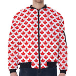 Red Canadian Maple Leaf Pattern Print Zip Sleeve Bomber Jacket