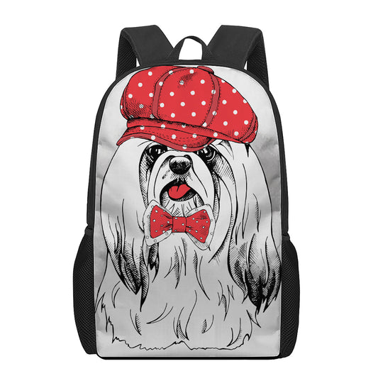 Red Cap Yorkshire Terrier Print 17 Inch Backpack