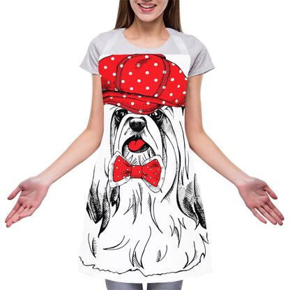 Red Cap Yorkshire Terrier Print Adjustable Apron