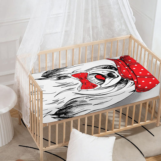 Red Cap Yorkshire Terrier Print Baby Crib Sheet