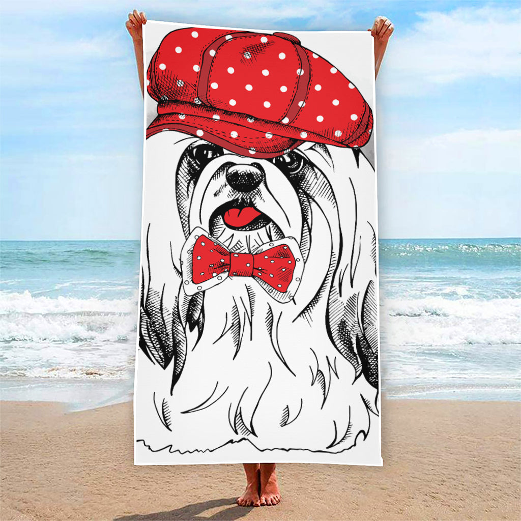 Red Cap Yorkshire Terrier Print Beach Towel