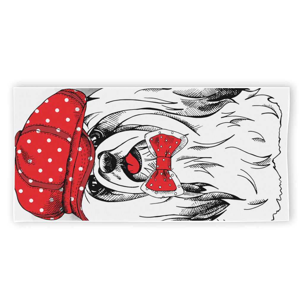 Red Cap Yorkshire Terrier Print Beach Towel