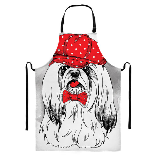 Red Cap Yorkshire Terrier Print Bib Apron With Pocket