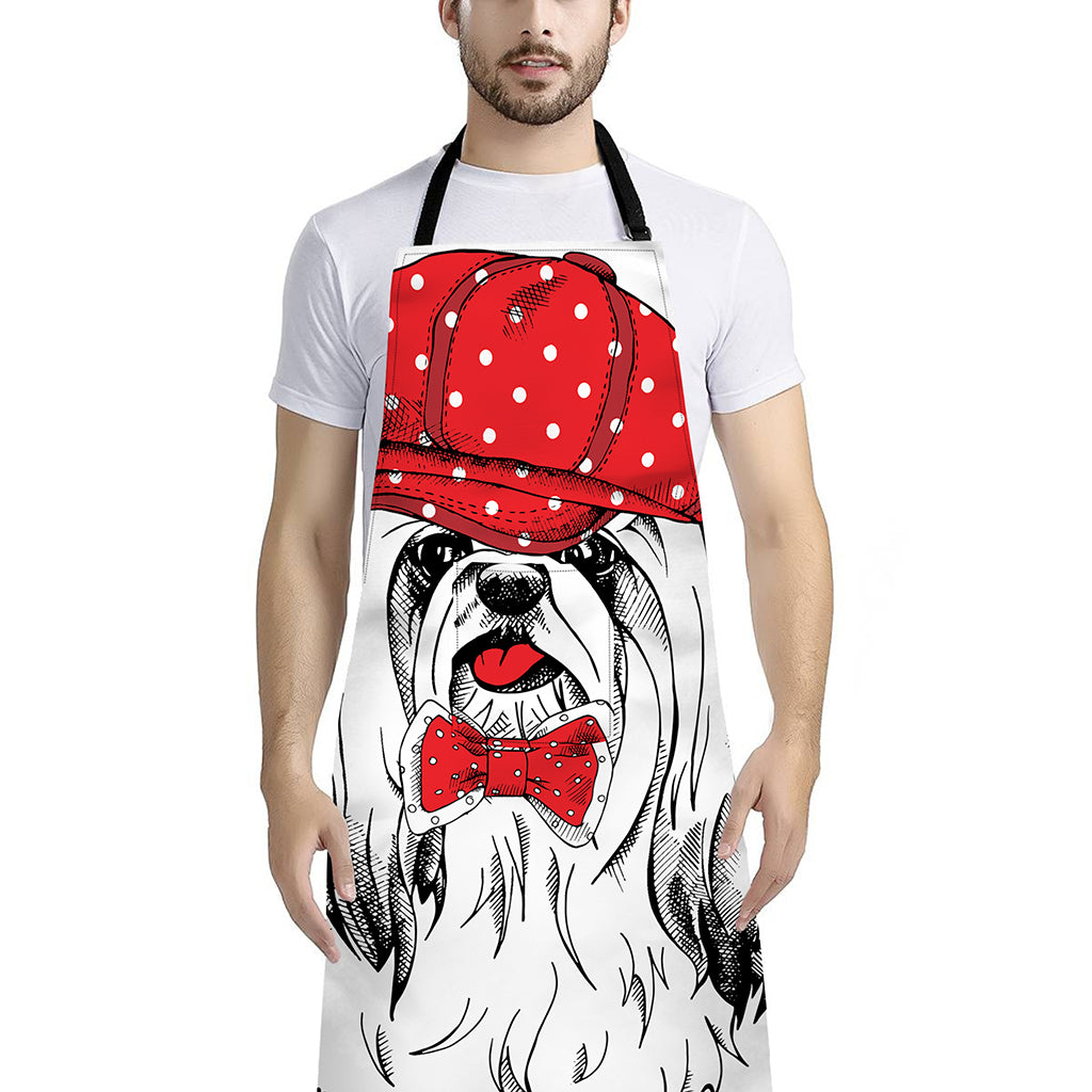 Red Cap Yorkshire Terrier Print Bib Apron With Pocket