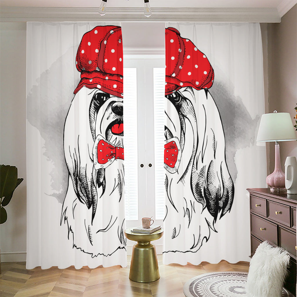 Red Cap Yorkshire Terrier Print Blackout Pencil Pleat Curtains