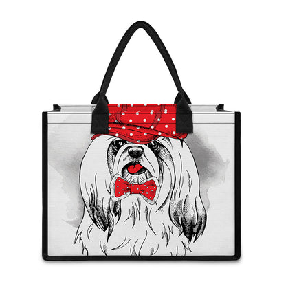 Red Cap Yorkshire Terrier Print Canvas Tote Bag