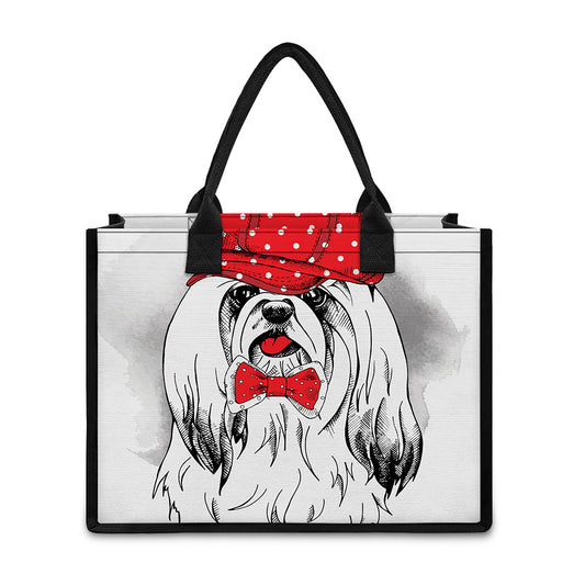 Red Cap Yorkshire Terrier Print Canvas Tote Bag