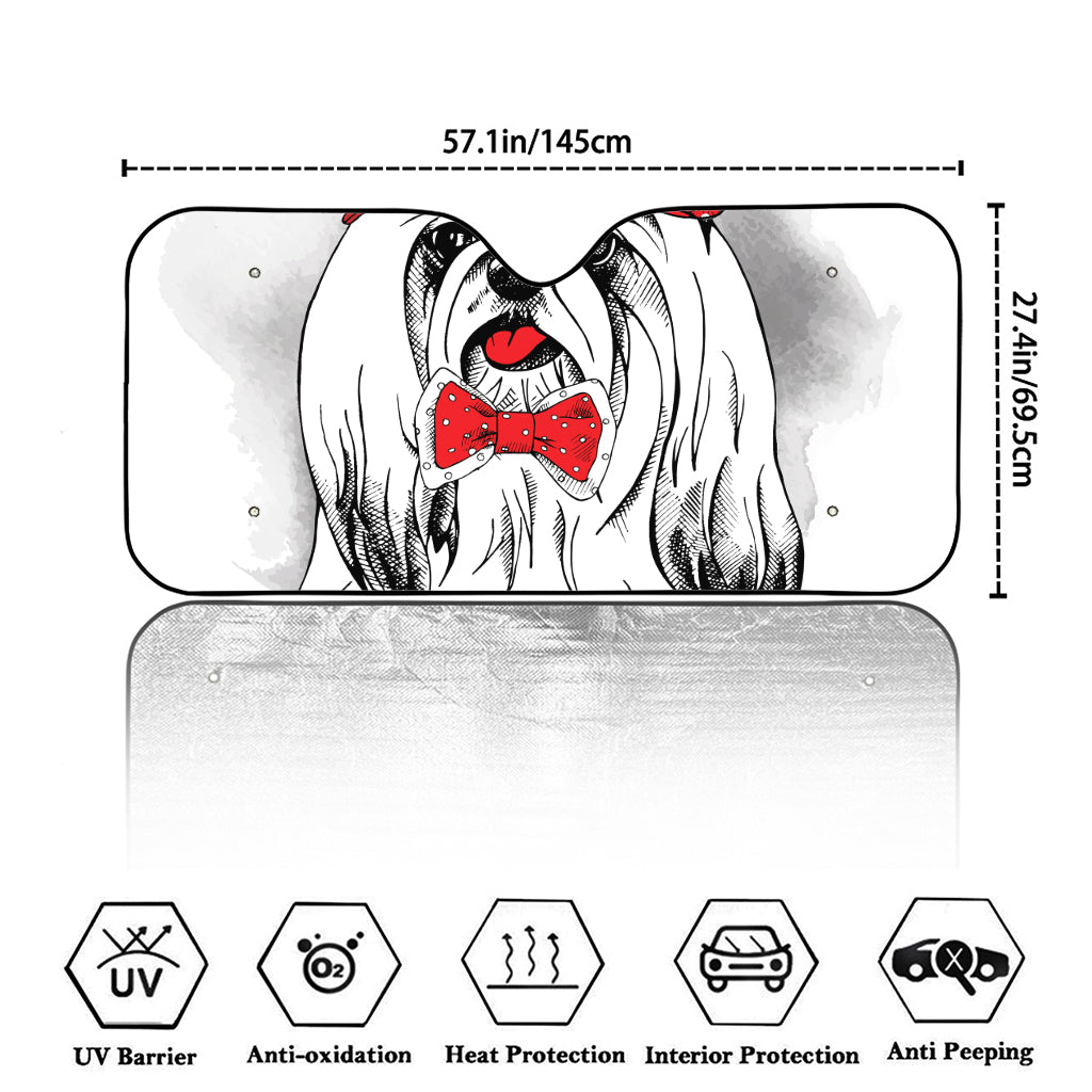 Red Cap Yorkshire Terrier Print Car Windshield Sun Shade