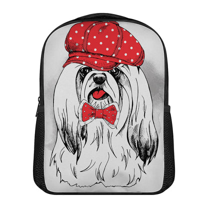 Red Cap Yorkshire Terrier Print Casual Backpack