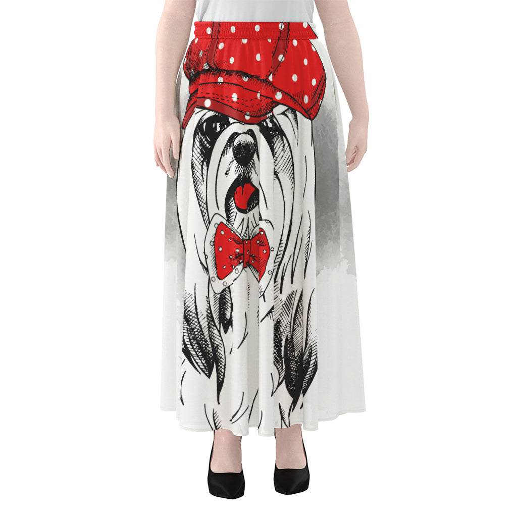 Red Cap Yorkshire Terrier Print Chiffon Maxi Skirt