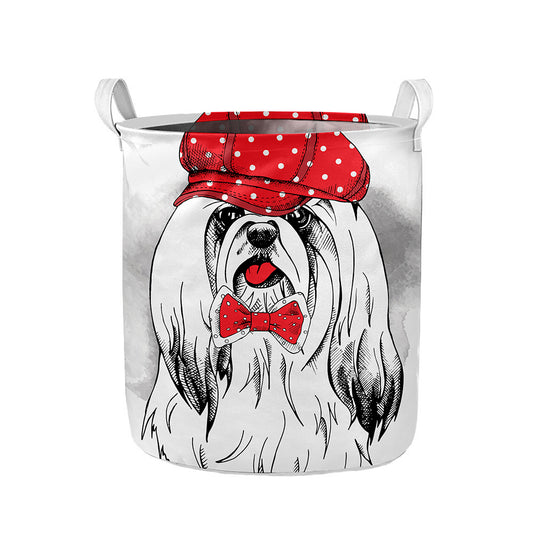 Red Cap Yorkshire Terrier Print Collapsible Laundry Basket