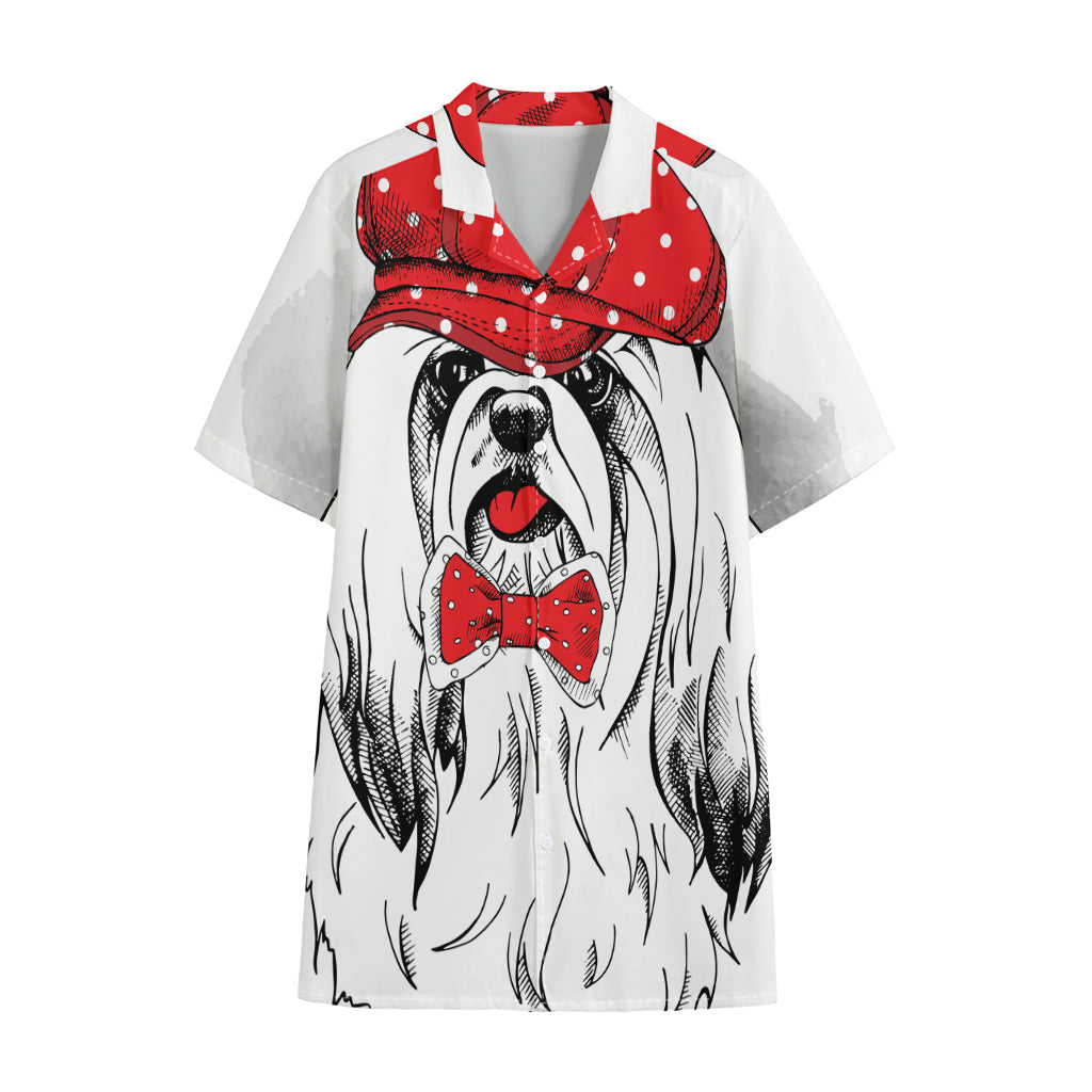 Red Cap Yorkshire Terrier Print Cotton Hawaiian Shirt