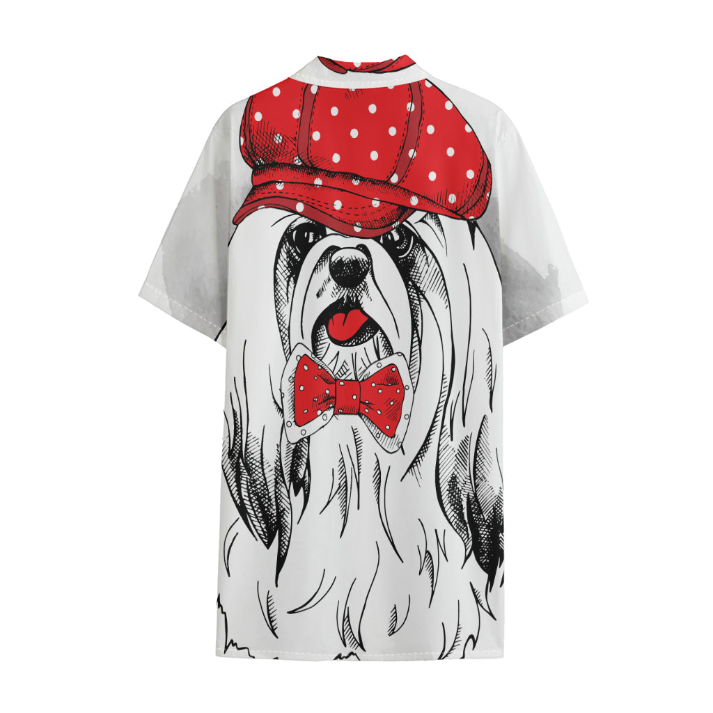 Red Cap Yorkshire Terrier Print Cotton Hawaiian Shirt