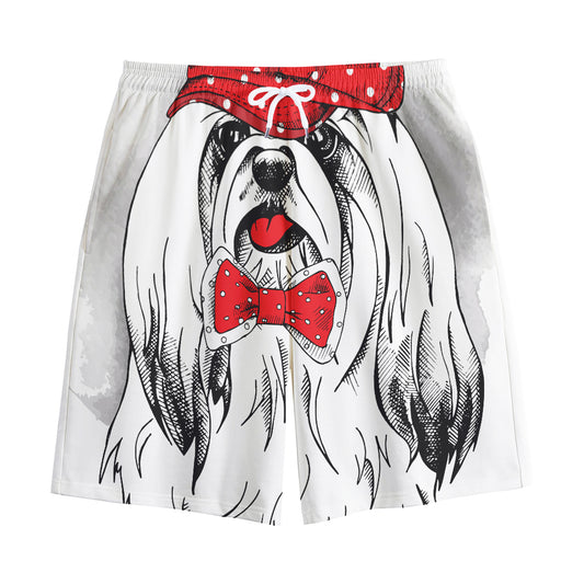 Red Cap Yorkshire Terrier Print Cotton Shorts