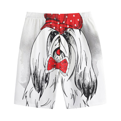 Red Cap Yorkshire Terrier Print Cotton Shorts
