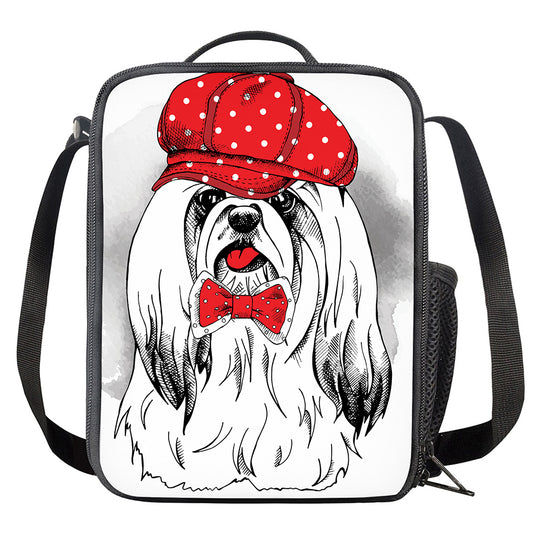 Red Cap Yorkshire Terrier Print Crossbody Lunch Bag