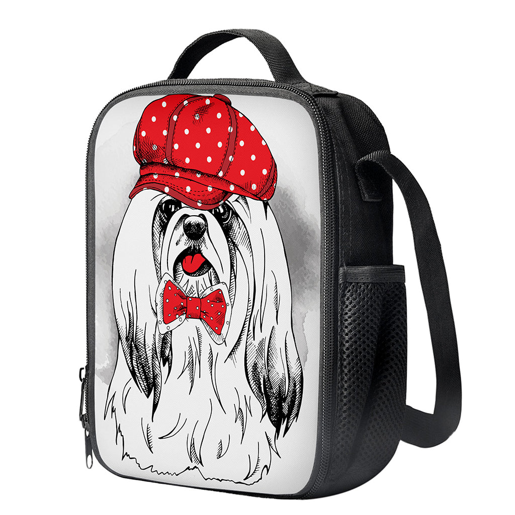 Red Cap Yorkshire Terrier Print Crossbody Lunch Bag