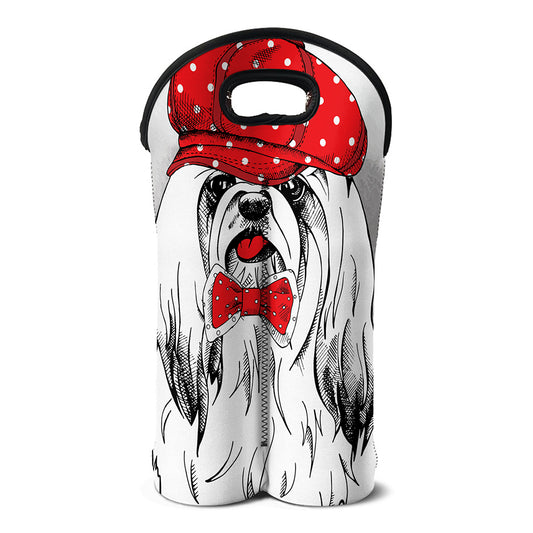 Red Cap Yorkshire Terrier Print Double Neoprene Wine Tote