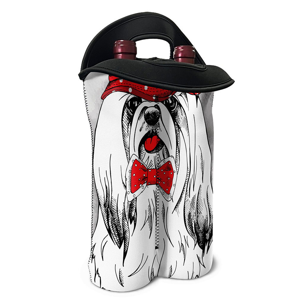 Red Cap Yorkshire Terrier Print Double Neoprene Wine Tote