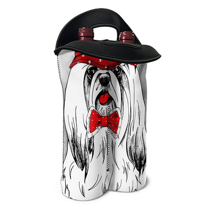 Red Cap Yorkshire Terrier Print Double Neoprene Wine Tote