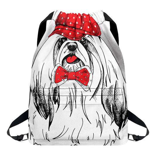 Red Cap Yorkshire Terrier Print Drawstring Backpack