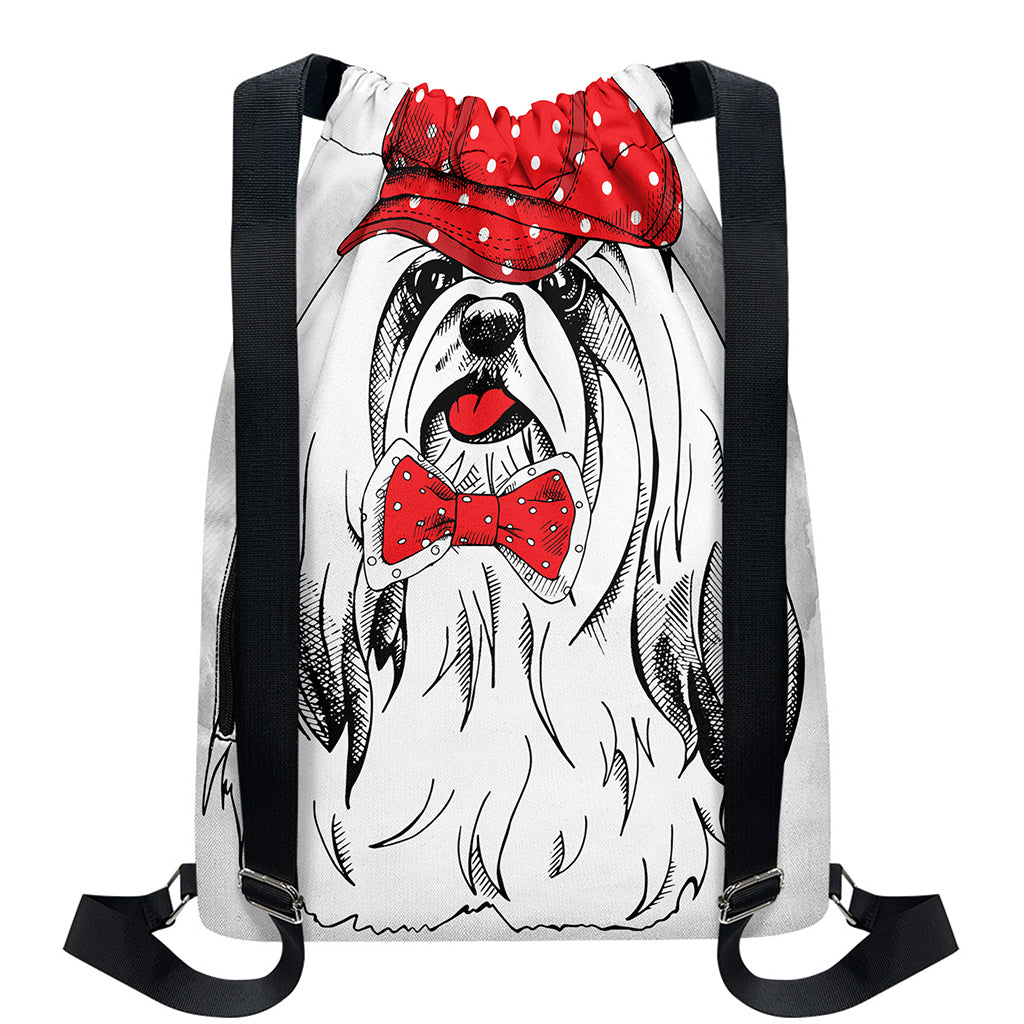 Red Cap Yorkshire Terrier Print Drawstring Backpack