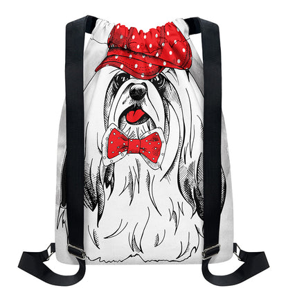 Red Cap Yorkshire Terrier Print Drawstring Backpack