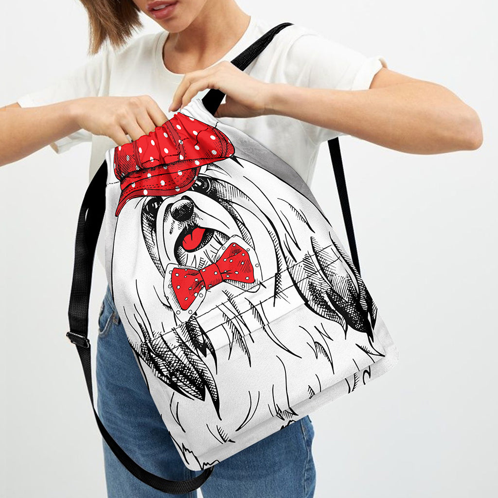 Red Cap Yorkshire Terrier Print Drawstring Backpack
