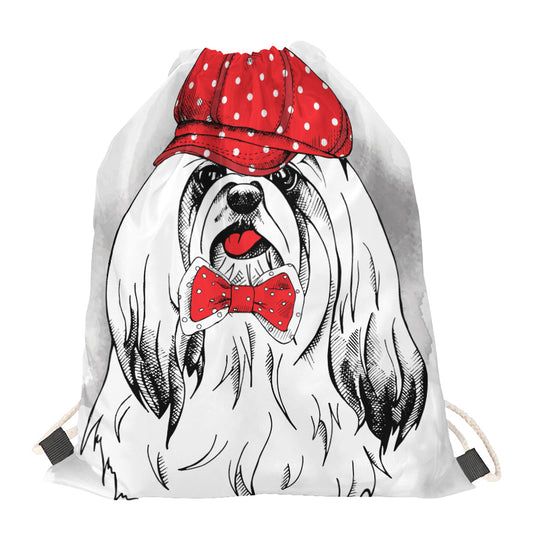 Red Cap Yorkshire Terrier Print Drawstring Bag
