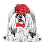 Red Cap Yorkshire Terrier Print Drawstring Bag