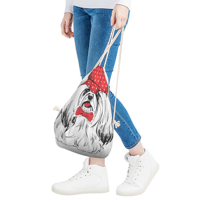 Red Cap Yorkshire Terrier Print Drawstring Bag